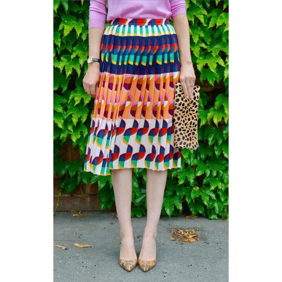 J. Crew Dresses & Skirts - J Crew Geometric Pleated Multicolor Midi Skirt